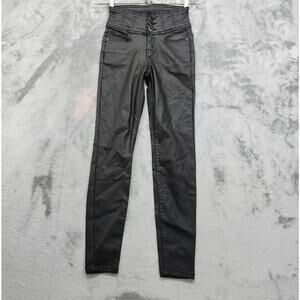 No Boundaries Pant Womens 5 Juniors Black Faux Leather 3-Button High Rise Skinny
